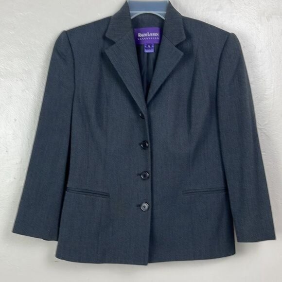 Vtg Ralph Lauren Women's Gray Wool Blend Blazer Size 6 purple label academia